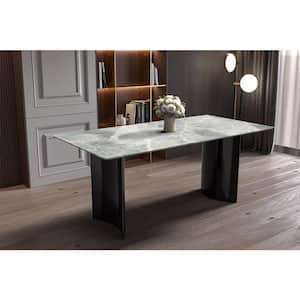 Zara Modern 55 in. Rectangular Dining Table with Sintered Stone Top and Curved Stainless Steel Base (Light Grey)