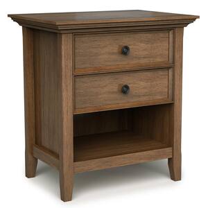 Amherst 2-Drawer Rustic Natural Aged Brown Solid Wood 24 in. Wide Transitional Bedside Nightstand Table