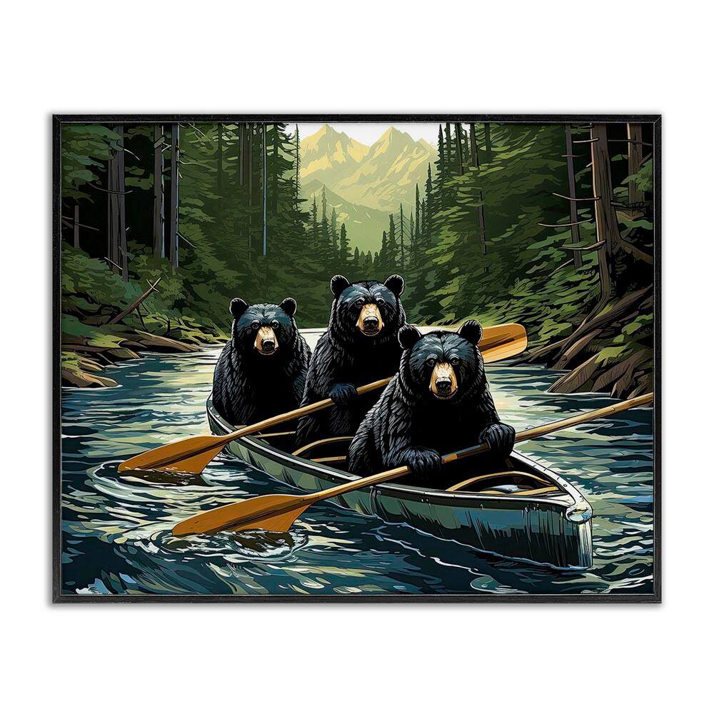 Woodland Canoeing Bears by Jim Baldwin Black Framed Giclee Art Print Animal 30 in. x 24 in. price history on PriceWatchPro