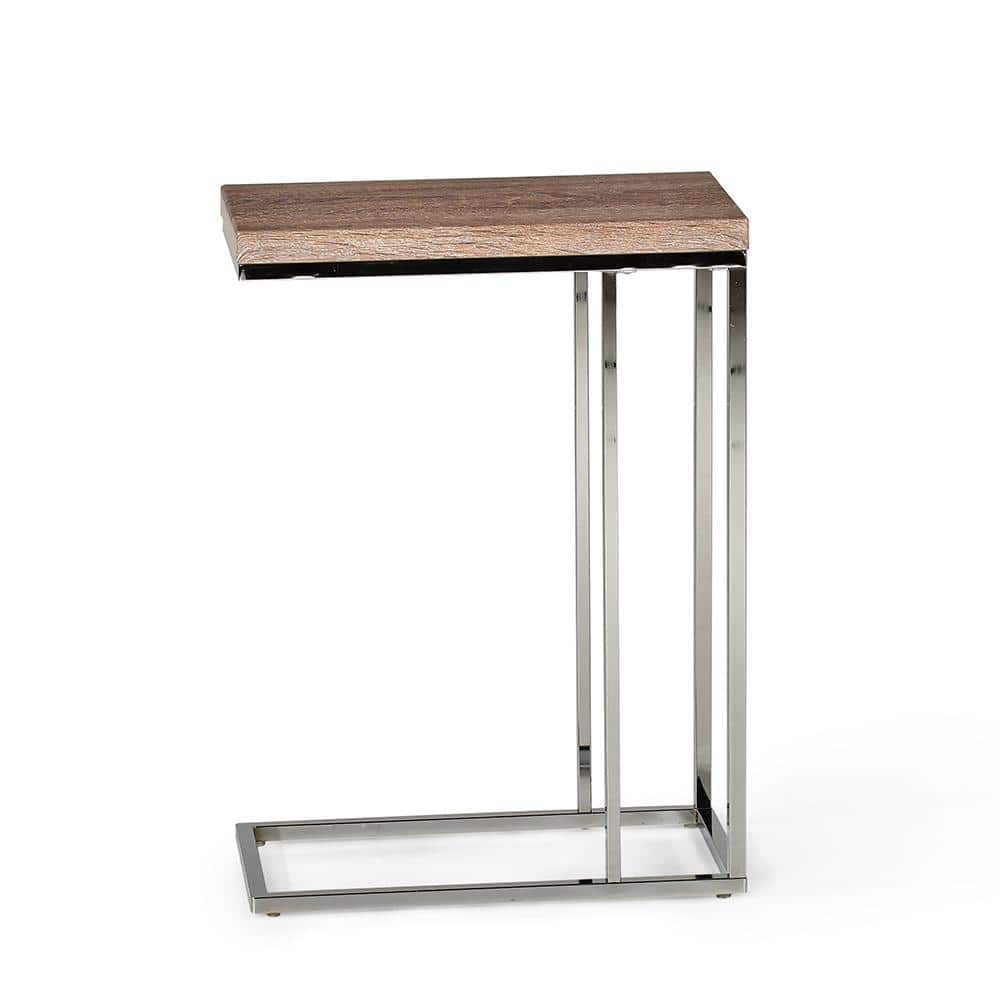 Lucia Rectangular Chrome and Wood Chairside End Table