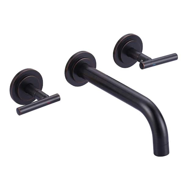 Double Handle Wall Mounted Brass Bathroom Sink Faucet with Rough-in Valve Included in Oil Rubbed Bronze