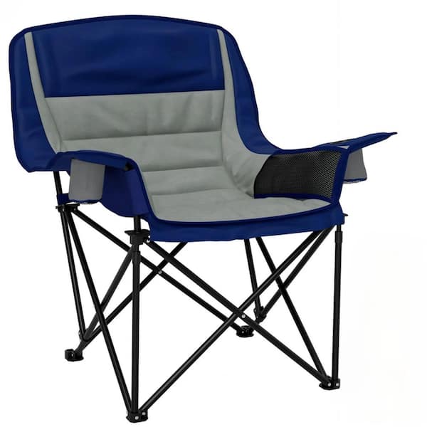 Adult Padded Camping Chair, Portable Folding with Cup Holders, Side Pockets and Carry Bag (Light Gray)