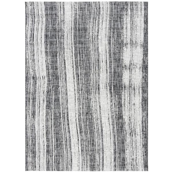 SAFAVIEH Courtyard Black/Gray 9 ft. x 12 ft. Distressed Striped Indoor/Outdoor Patio  Area Rug
