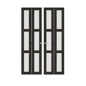 48 in. x 80 in. (Double 24 in. W Doors) Frosted Glass, Solid Core, Gray Brown, MDF, 3-Lite Bi-Fold Door with Hardware