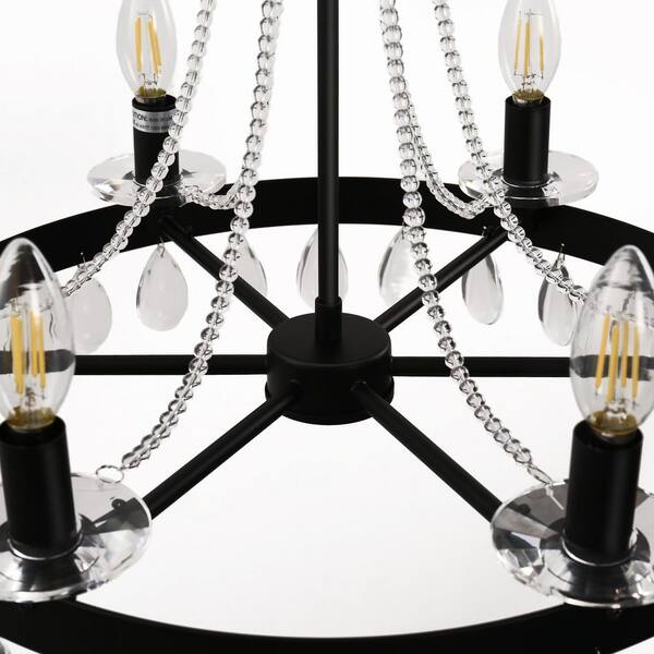 Briignite 6-Light Black Chandelier with Hanging Crystals, Vintage