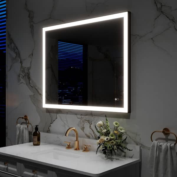 40 in. W x 32 in. H Rectangular Aluminum Framed with Wall Mount By Z-bars LED Light Bathroom Vanity Mirror in Black