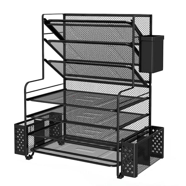 Black 16.75 in. x 8.75 in. x 16.75 in. 7 Tier Metal Desk File Organizer with Pen Holder and Letter Tray for Office