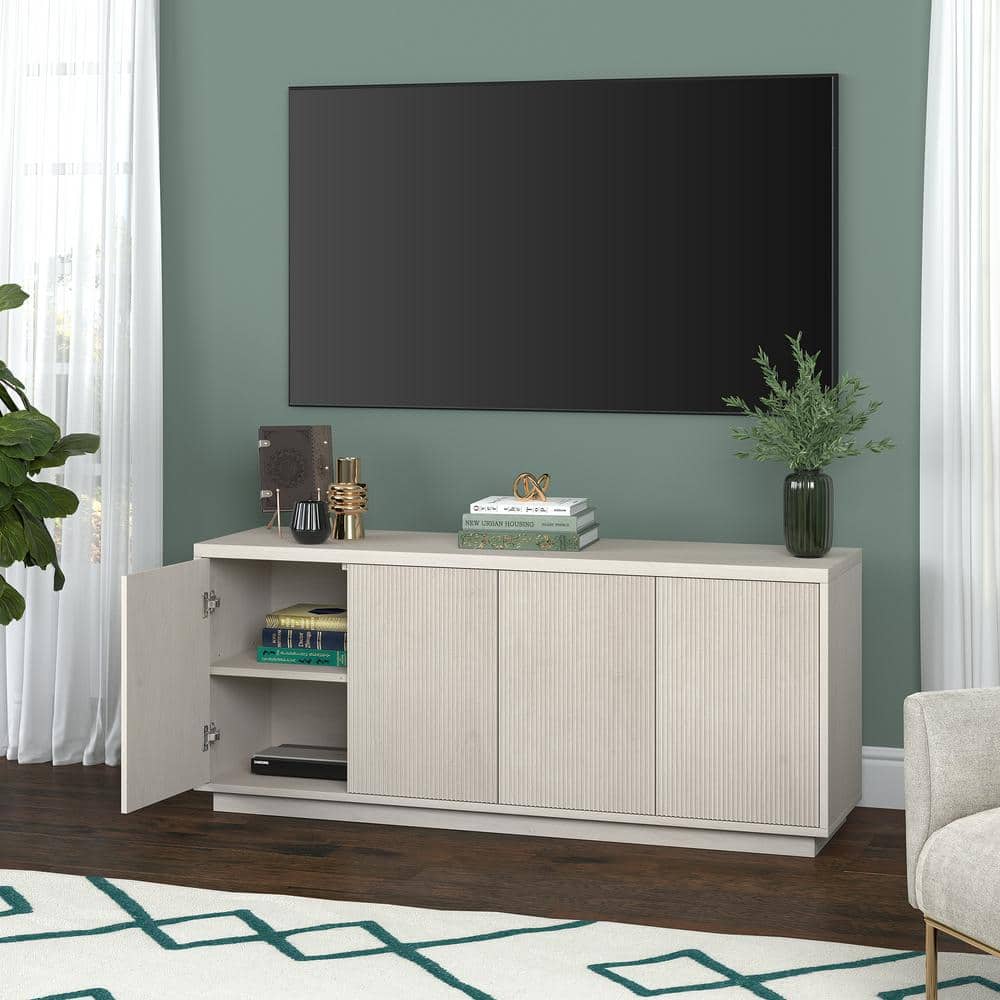 Alder White 57" Modern TV Stand with Cabinet