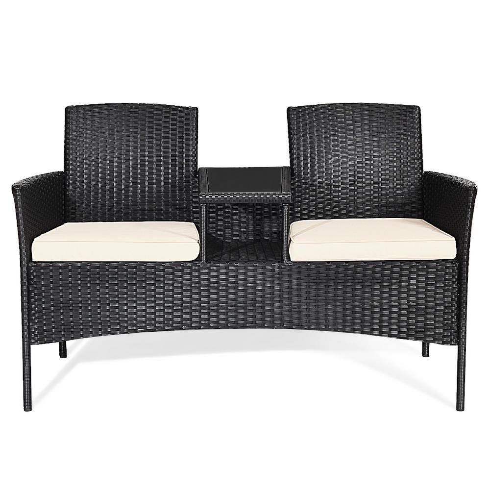 1-Piece Wicker Patio Conversation Set Rattan Loveseat Sofa Chair with Beige Cushions price history on PriceWatchPro