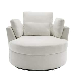 Beige Chenille Upholstered 360° Swivel Accent Barrel Chair with Pillows(Set of 1)