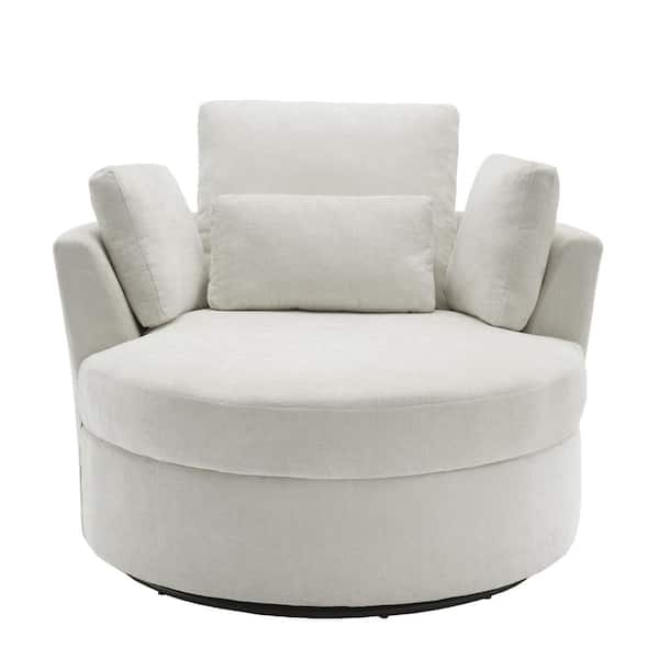 Uixe Beige Chenille Upholstered 360° Swivel Accent Barrel Chair with ...