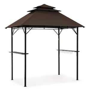 8 ft. x 5 ft. Brown Outdoor 3-Tiered Vented Roof BBQ Grill Gazebo