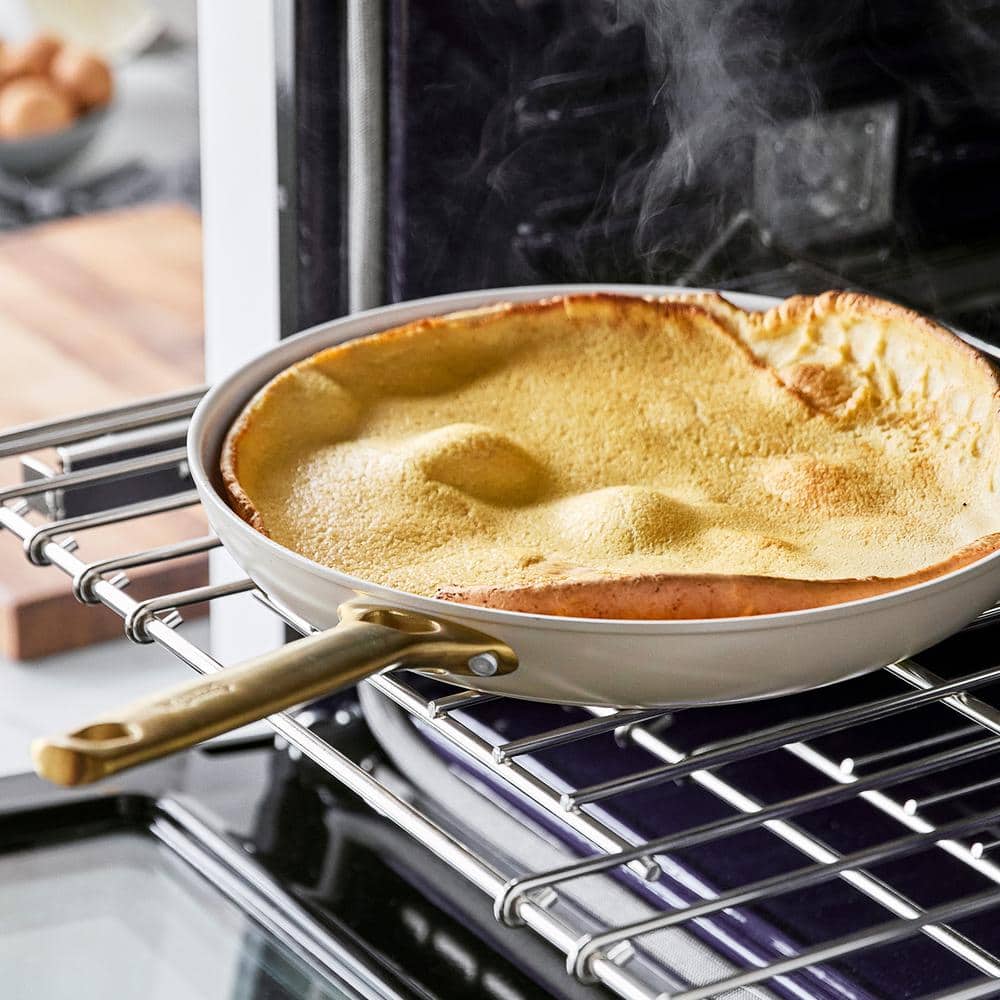Taupe and Gold Aluminum Ceramic Nonstick Fry Pan Set, 8", 10", 12"