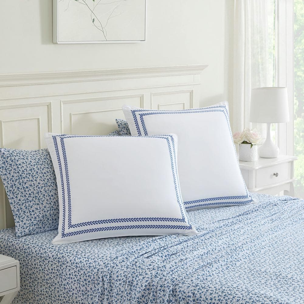 White Cotton Embroidered Floral Euro Sham Set