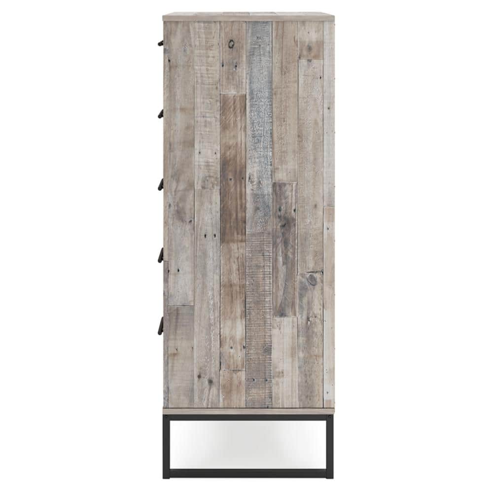 Transitional Whitewash Pine 5-Drawer Chest with Pewter-Tone Pulls