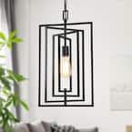 Modern Black Geometric Pendant Light, Fenmore 1-Light Farmhouse Rectangle Industrial Dining Room Chandelier Light