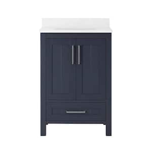 Kansas 24 in. W x 19 in. D x 34 in. H Single Sink Bath Vanity in Midnight Blue with White Engineered Stone Top
