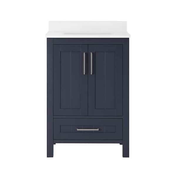 Kansas 24 in. Single Sink Midnight Blue Bath Vanity with White Engineered Stone Top (Assembled)