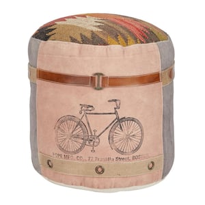 19 in. Multi Colored Canvas with Tribal Patterned Top Bike Pouf