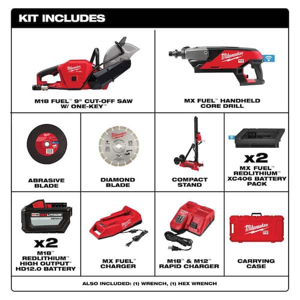 MX FUEL Lithium-Ion Cordless Handheld Core Drill Kit with M18 FUEL ONE-KEY 9 in. Cut Off Saw Kit