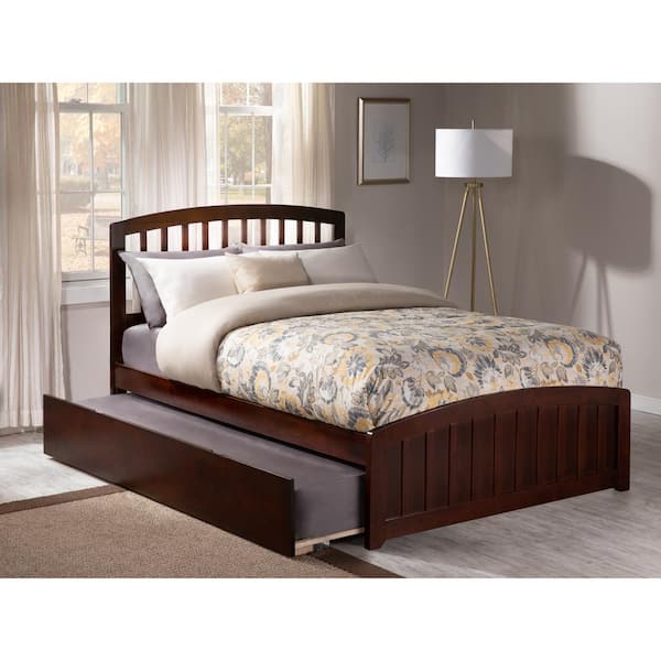 AFI Richmond Full Platform Bed with Matching Foot Board with Full Size Urban Trundle Bed in Walnut