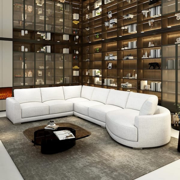 Jennifer Taylor Laguna 166 in. 4-Piece Polyester Sectional Sofa in Cloud Light Gray Tweed Right-Arm Facing Modern Modular Chaise