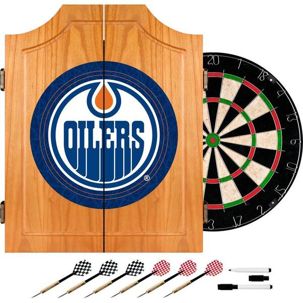 Trademark NHL Edmonton Oilers Wood Finish Dart Cabinet Set