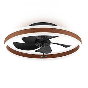 20 in. Indoor Walnut Integrated LED Low Profile Ceiling Fan with Dimmable Lighting and Smart App Remote Control