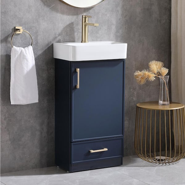 Comllen 18 in. W x 10 in. D x 30 in. H Modern Blue Bathroom Vanity with Single White Ceramic Sink Top