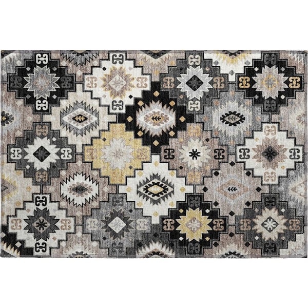 Mayfield Premium Machine Washable Abstract AMF2123 Black 2 ft. x 3 ft. Accent Rug