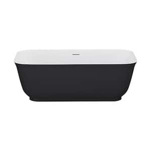 Mina 59 in. x 29.6 in. Rectangular Soaking Bathtub with Middle Drain in Black