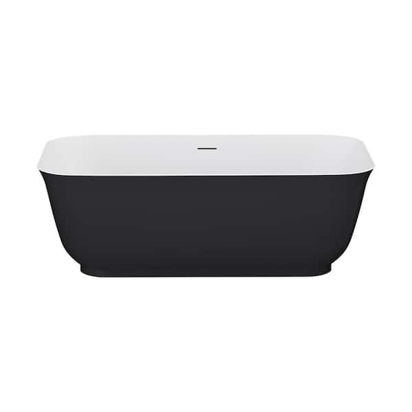 A&E Mina 59 in. x 29.6 in. Rectangular Soaking Bathtub with Middle Drain in Black