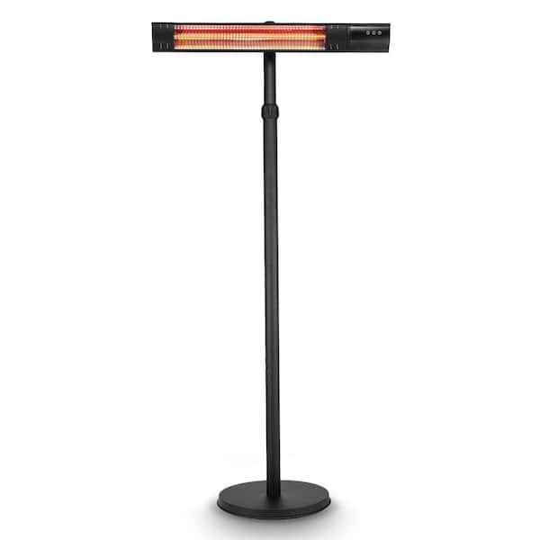 1500W Adjustable Height Pole Mounted Electric Powder Coated Patio Heater with 3 Heat Settings and Tip Over Protection