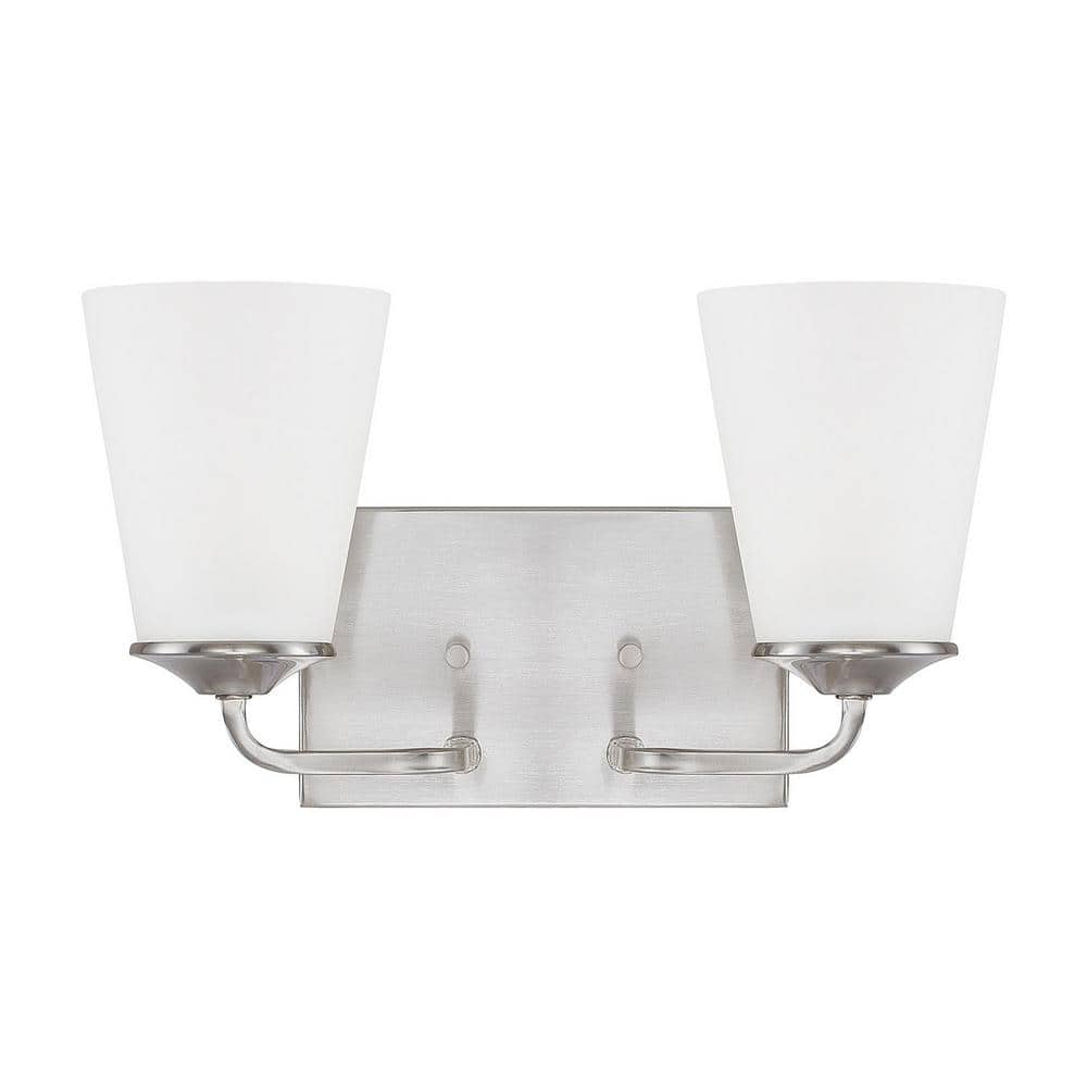 13.5 in. W x 8 in. H x 7 in. E 2-Light Brushed Nickel Vanity Light with Soft White Glass Shade price history on PriceWatchPro