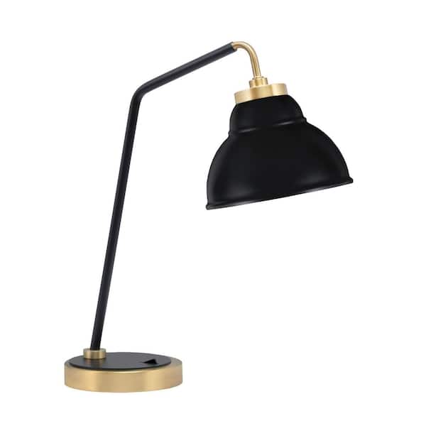 Unbranded Delgado 16.5 in. Matte Black and New Age Brass Desk Lamp with Matte Black Double Bubble Metal Shade