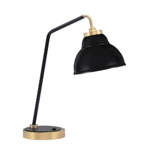 Delgado 16.5 in. Matte Black and New Age Brass Desk Lamp with Matte Black Double Bubble Metal Shade