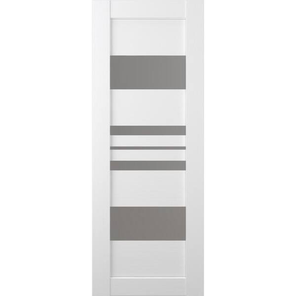 Belldinni 18 in. x 80 in. No Bore Solid Core 5-Lite Romi Frosted Glass Bianco Noble Wood Composite Interior Door Slab