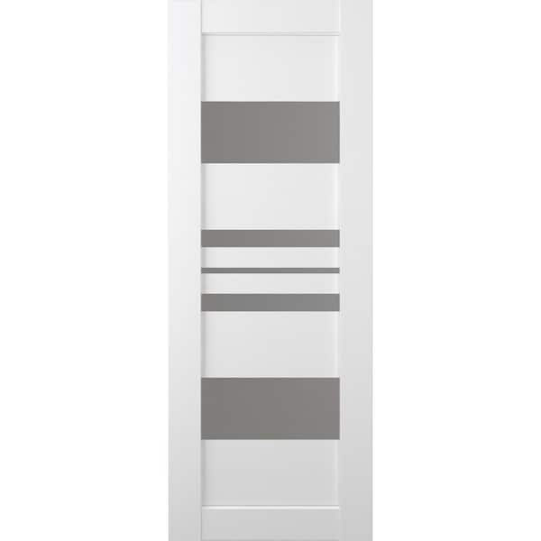 Belldinni 18 in. x 80 in. No Bore Solid Core 5-Lite Romi Frosted Glass Bianco Noble Wood Composite Interior Door Slab