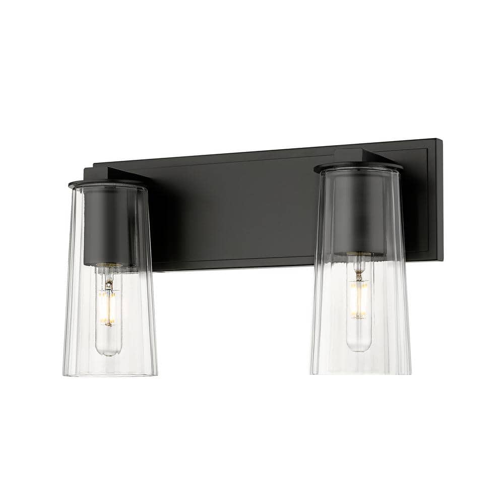 Titus 16 in. 2-Light Matte Black Vanity-Light with Clear Glass Shade