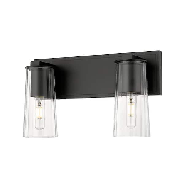 Unbranded Titus 16 in. 2-Light Matte Black Vanity-Light with Clear Glass Shade
