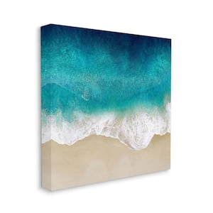 "Aerial Tropical Blue Tide at Beach Sea Foam" by Maggie Olsen Unframed Nature Canvas Wall Art Print 17 in. x 17 in.
