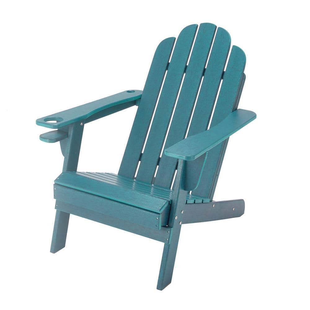 Cyan HDPE Adirondack Chair with Cup Holder and Umbrella Hole