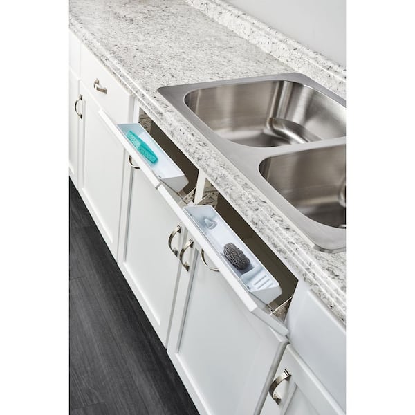 3.813 in. H x 14 in. W x 2.125 in. D Almond Polymer Tip Out Sink Front Trays and Hinges