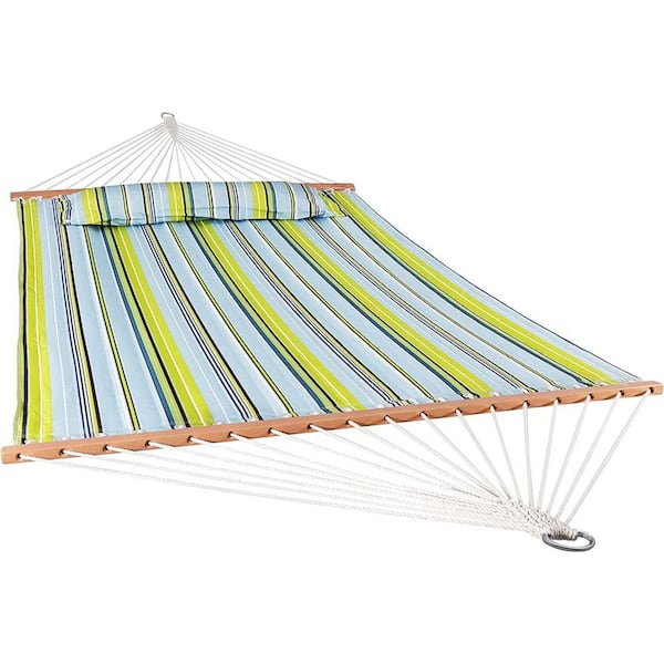 Unbranded 11.25 ft. Quilted Reversible Hammock with Matching Pillow, Blue and Green