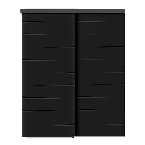 CALHOME 48 in. x 80 in. Hollow Core Black Painted Composite MDF Interior Double Closet Sliding Doors