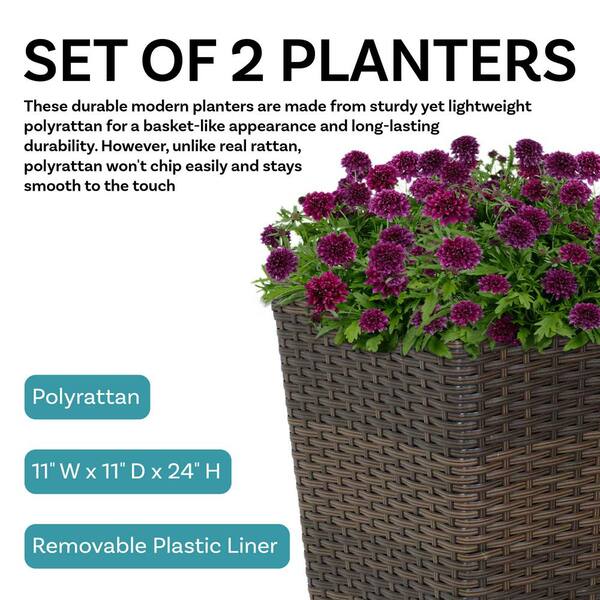 Sunnydaze 24 in. Tall Square Polyrattan Planter (Set of 2
