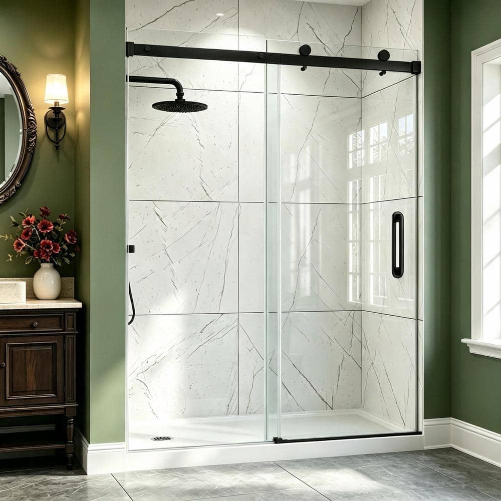 67 in. - 72 in. W x 72 in. H Single Sliding Frameless Shower Door in Matte Black with 1/4 in. Clear Tempered Glass price history on PriceWatchPro
