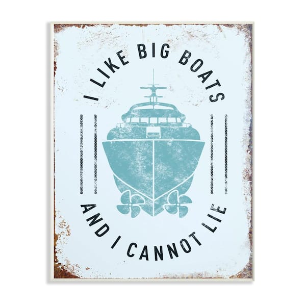 Stupell Industries 13 in. x 19 in. "I Like Big Boats Funny Ocean Beach Typography" by JJ Brando Printed Wood Wall Art
