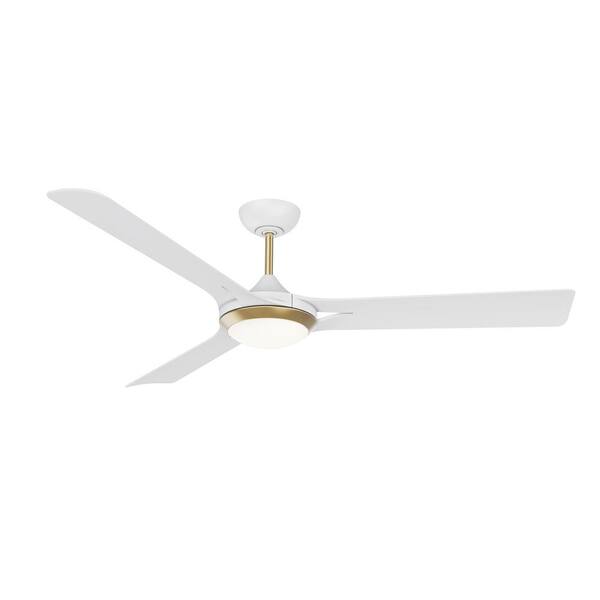 Kendal Lighting Ori 60 in. Outdoor White and Oilcan Brass Standard Ceiling Fan with True White