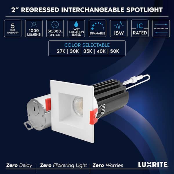 2 in. Square LED Recessed Light J-Box 15 Watt 5 Color Selectable 2700K-5000K 1000 Lumens Dimmable Wet Rated (4 Pack)